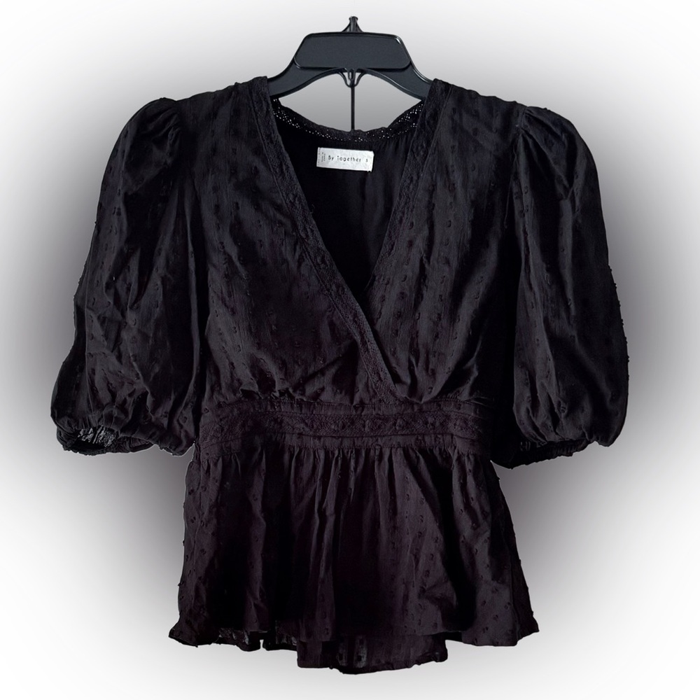 Black Puff Sleeve Blouse, Size Small